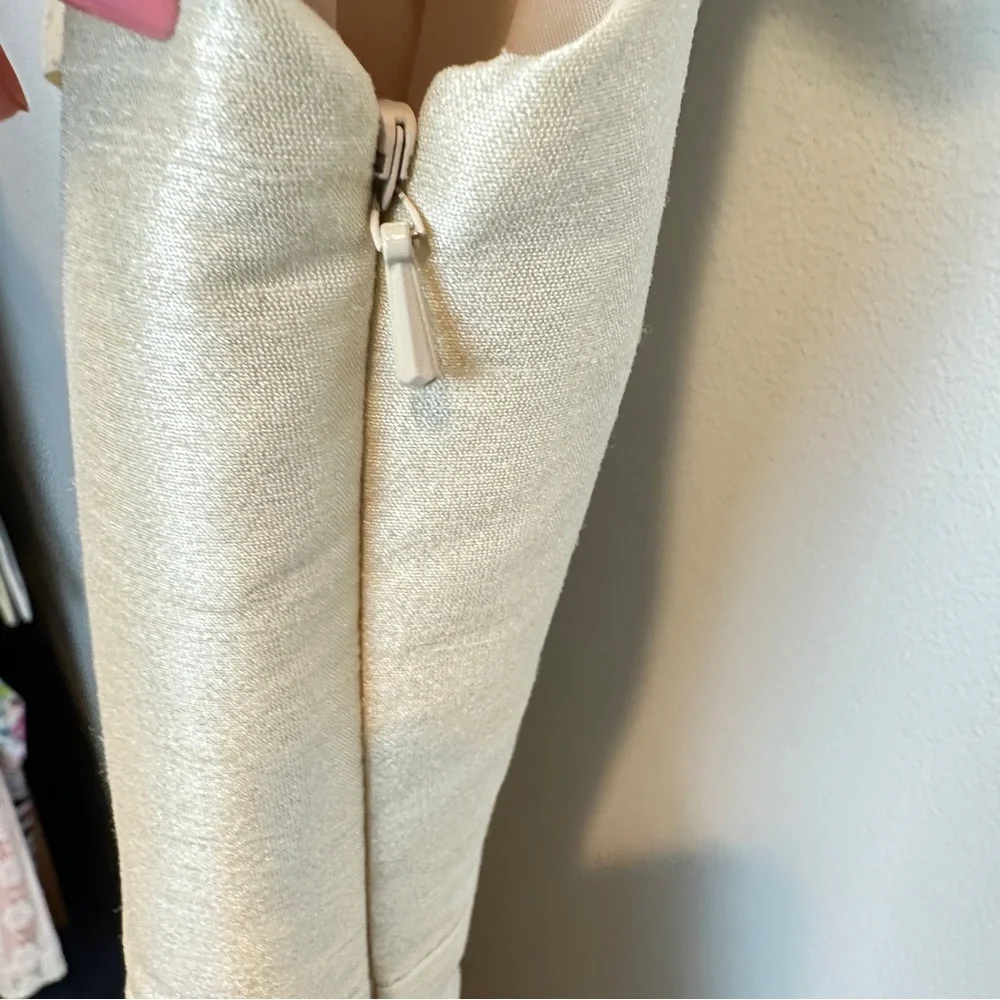 ALFRED‎ SUNG Champagne Ruffled Cocktail Dress w Bow Detail